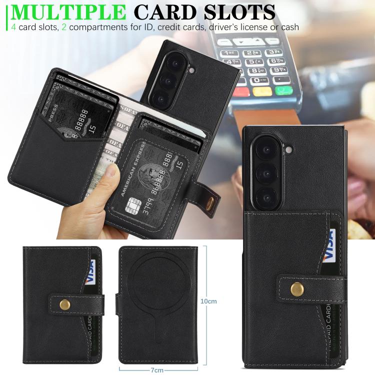 For Samsung Galaxy Z Fold7 Kalebol Magnetic Button Card Bag MagSafe Ring Leather Phone Case(Black) - Galaxy Z Fold7 5G Cases by Kalebol | Online Shopping UK | buy2fix