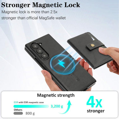 For Samsung Galaxy Z Fold7 Kalebol Magnetic Button Card Bag MagSafe Ring Leather Phone Case(Black) - Galaxy Z Fold7 5G Cases by Kalebol | Online Shopping UK | buy2fix