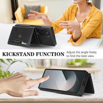 For Samsung Galaxy Z Fold7 Kalebol Magnetic Button Card Bag MagSafe Ring Leather Phone Case(Black) - Galaxy Z Fold7 5G Cases by Kalebol | Online Shopping UK | buy2fix