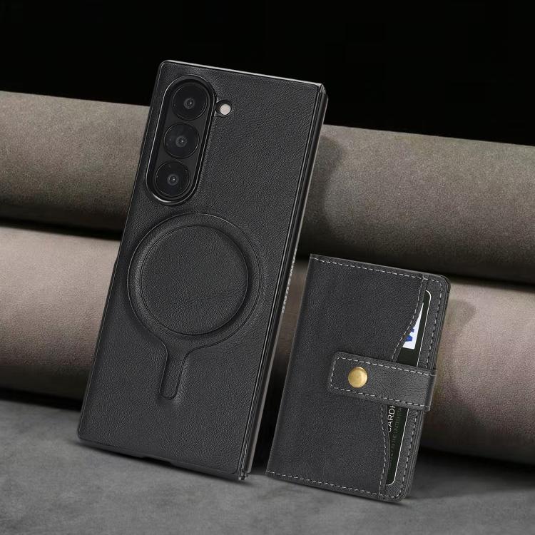 For Samsung Galaxy Z Fold7 Kalebol Magnetic Button Card Bag MagSafe Ring Leather Phone Case(Black) - Galaxy Z Fold7 5G Cases by Kalebol | Online Shopping UK | buy2fix