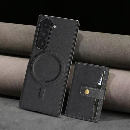 For Samsung Galaxy Z Fold7 Kalebol Magnetic Button Card Bag MagSafe Ring Leather Phone Case(Black) - Galaxy Z Fold7 5G Cases by Kalebol | Online Shopping UK | buy2fix
