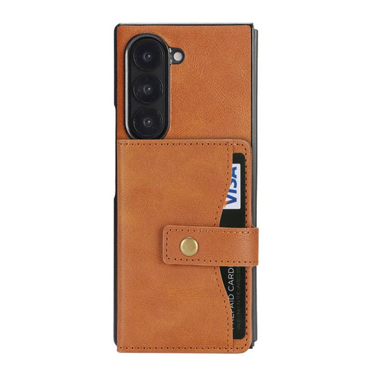 For Samsung Galaxy Z Fold7 Kalebol Magnetic Button Card Bag MagSafe Ring Leather Phone Case(Brown) - Galaxy Z Fold7 5G Cases by Kalebol | Online Shopping UK | buy2fix