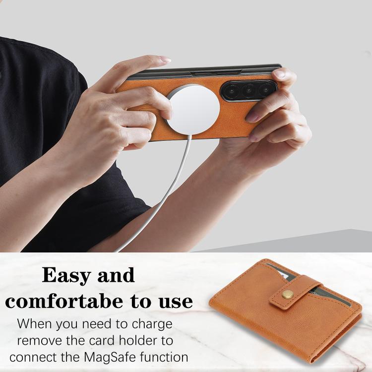 For Samsung Galaxy Z Fold7 Kalebol Magnetic Button Card Bag MagSafe Ring Leather Phone Case(Brown) - Galaxy Z Fold7 5G Cases by Kalebol | Online Shopping UK | buy2fix