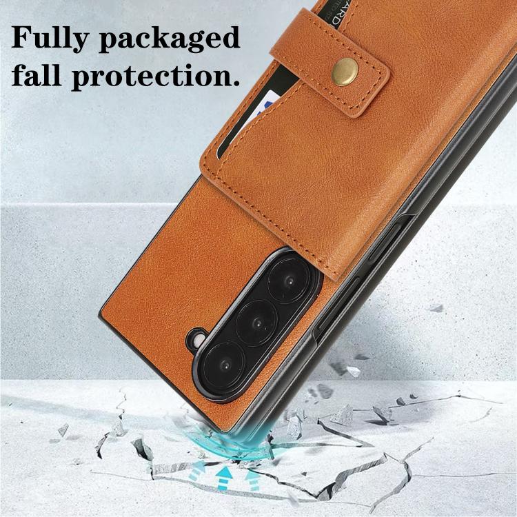 For Samsung Galaxy Z Fold7 Kalebol Magnetic Button Card Bag MagSafe Ring Leather Phone Case(Brown) - Galaxy Z Fold7 5G Cases by Kalebol | Online Shopping UK | buy2fix