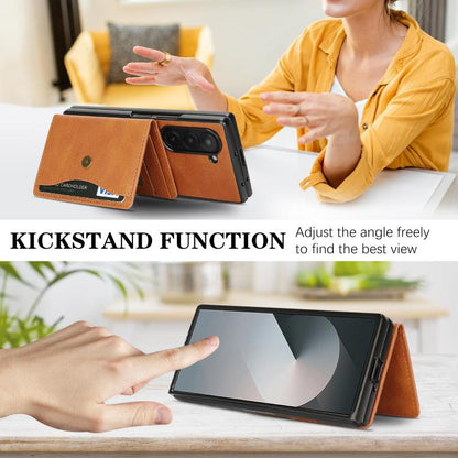 For Samsung Galaxy Z Fold7 Kalebol Magnetic Button Card Bag MagSafe Ring Leather Phone Case(Brown) - Galaxy Z Fold7 5G Cases by Kalebol | Online Shopping UK | buy2fix