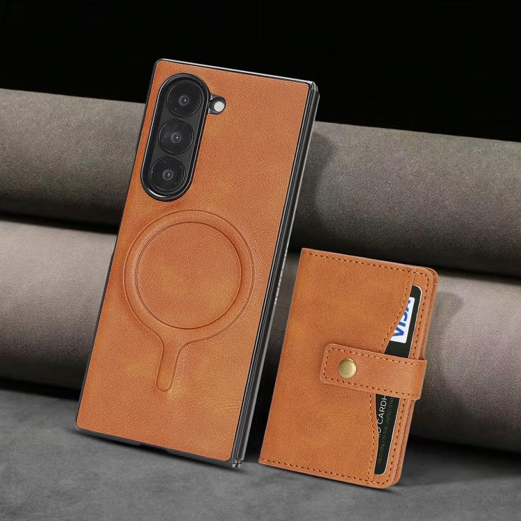For Samsung Galaxy Z Fold7 Kalebol Magnetic Button Card Bag MagSafe Ring Leather Phone Case(Brown) - Galaxy Z Fold7 5G Cases by Kalebol | Online Shopping UK | buy2fix