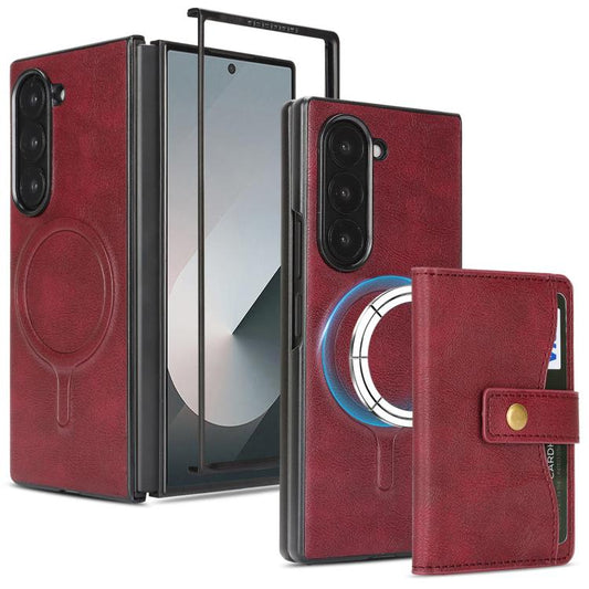For Samsung Galaxy Z Fold7 Kalebol Magnetic Button Card Bag MagSafe Ring Leather Phone Case(Red) - Galaxy Z Fold7 5G Cases by Kalebol | Online Shopping UK | buy2fix