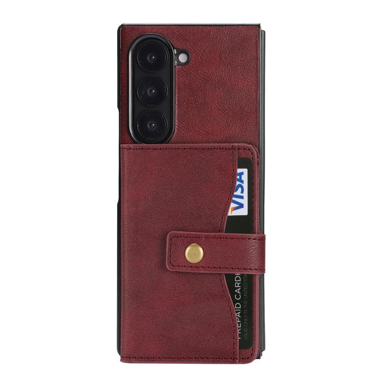 For Samsung Galaxy Z Fold7 Kalebol Magnetic Button Card Bag MagSafe Ring Leather Phone Case(Red) - Galaxy Z Fold7 5G Cases by Kalebol | Online Shopping UK | buy2fix