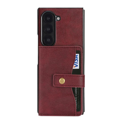 For Samsung Galaxy Z Fold7 Kalebol Magnetic Button Card Bag MagSafe Ring Leather Phone Case(Red) - Galaxy Z Fold7 5G Cases by Kalebol | Online Shopping UK | buy2fix