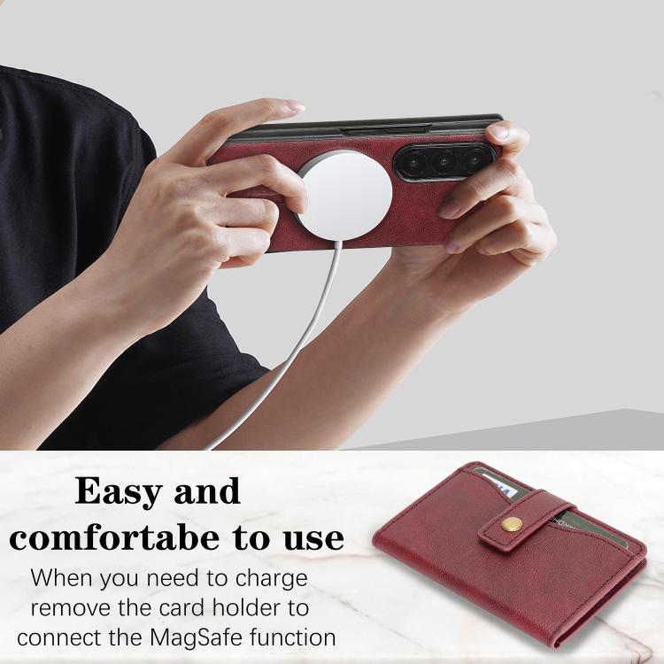 For Samsung Galaxy Z Fold7 Kalebol Magnetic Button Card Bag MagSafe Ring Leather Phone Case(Red) - Galaxy Z Fold7 5G Cases by Kalebol | Online Shopping UK | buy2fix