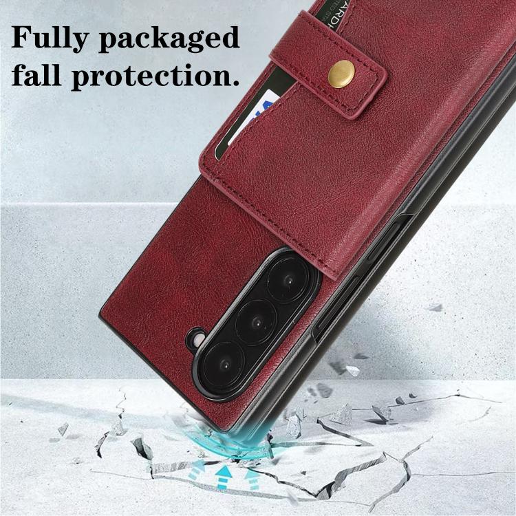 For Samsung Galaxy Z Fold7 Kalebol Magnetic Button Card Bag MagSafe Ring Leather Phone Case(Red) - Galaxy Z Fold7 5G Cases by Kalebol | Online Shopping UK | buy2fix