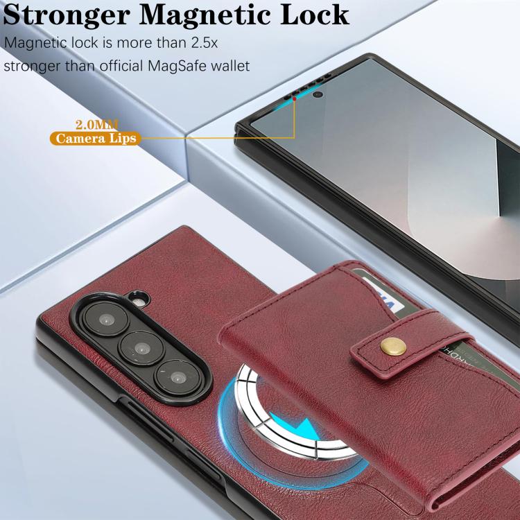 For Samsung Galaxy Z Fold7 Kalebol Magnetic Button Card Bag MagSafe Ring Leather Phone Case(Red) - Galaxy Z Fold7 5G Cases by Kalebol | Online Shopping UK | buy2fix
