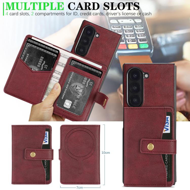 For Samsung Galaxy Z Fold7 Kalebol Magnetic Button Card Bag MagSafe Ring Leather Phone Case(Red) - Galaxy Z Fold7 5G Cases by Kalebol | Online Shopping UK | buy2fix