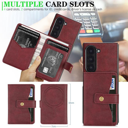 For Samsung Galaxy Z Fold7 Kalebol Magnetic Button Card Bag MagSafe Ring Leather Phone Case(Red) - Galaxy Z Fold7 5G Cases by Kalebol | Online Shopping UK | buy2fix