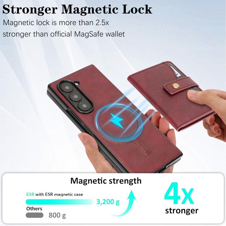 For Samsung Galaxy Z Fold7 Kalebol Magnetic Button Card Bag MagSafe Ring Leather Phone Case(Red) - Galaxy Z Fold7 5G Cases by Kalebol | Online Shopping UK | buy2fix