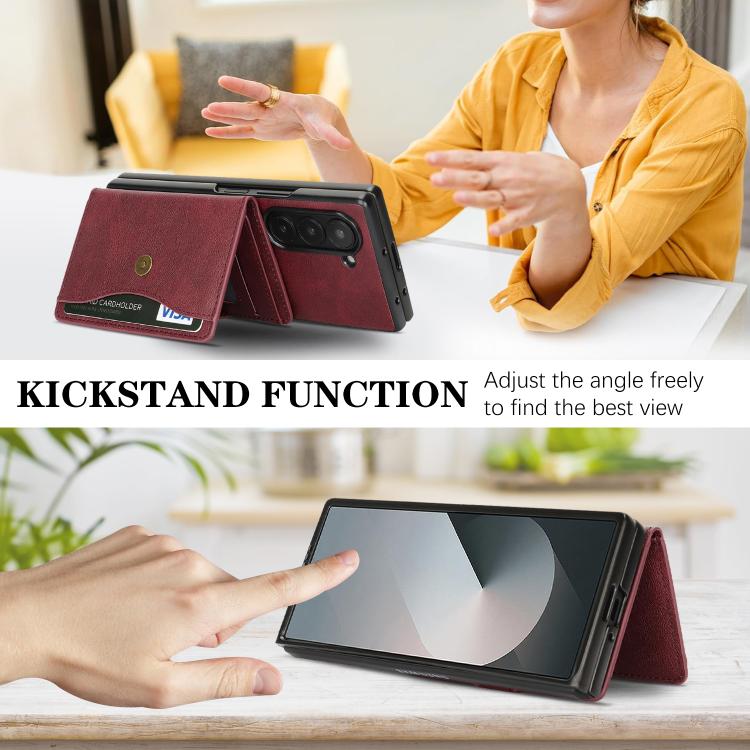 For Samsung Galaxy Z Fold7 Kalebol Magnetic Button Card Bag MagSafe Ring Leather Phone Case(Red) - Galaxy Z Fold7 5G Cases by Kalebol | Online Shopping UK | buy2fix