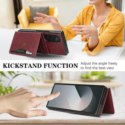 For Samsung Galaxy Z Fold7 Kalebol Magnetic Button Card Bag MagSafe Ring Leather Phone Case(Red) - Galaxy Z Fold7 5G Cases by Kalebol | Online Shopping UK | buy2fix