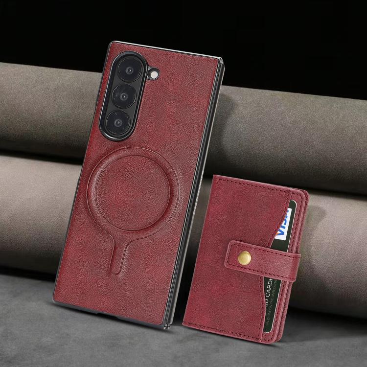 For Samsung Galaxy Z Fold7 Kalebol Magnetic Button Card Bag MagSafe Ring Leather Phone Case(Red) - Galaxy Z Fold7 5G Cases by Kalebol | Online Shopping UK | buy2fix