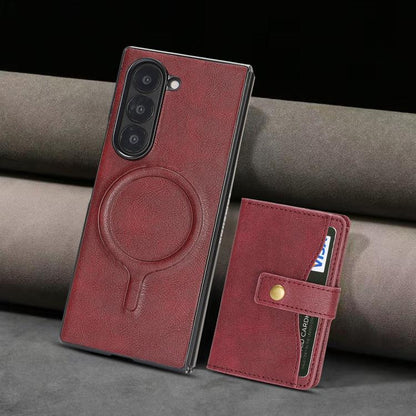For Samsung Galaxy Z Fold7 Kalebol Magnetic Button Card Bag MagSafe Ring Leather Phone Case(Red) - Galaxy Z Fold7 5G Cases by Kalebol | Online Shopping UK | buy2fix