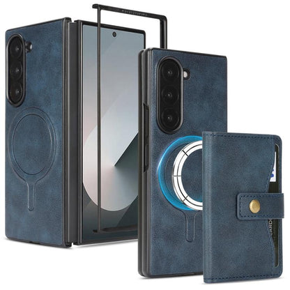 For Samsung Galaxy Z Fold7 Kalebol Magnetic Button Card Bag MagSafe Ring Leather Phone Case(Blue) - Galaxy Z Fold7 5G Cases by Kalebol | Online Shopping UK | buy2fix