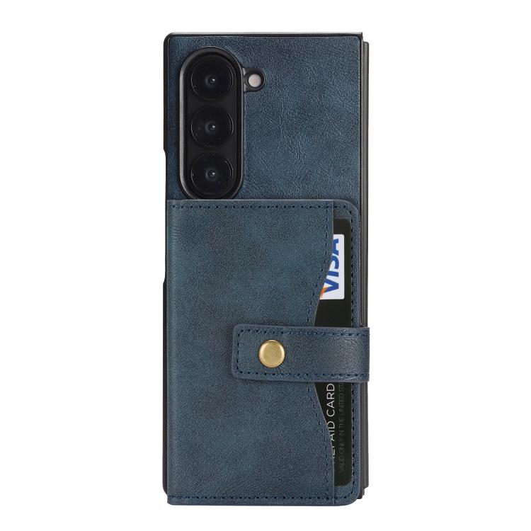 For Samsung Galaxy Z Fold7 Kalebol Magnetic Button Card Bag MagSafe Ring Leather Phone Case(Blue) - Galaxy Z Fold7 5G Cases by Kalebol | Online Shopping UK | buy2fix