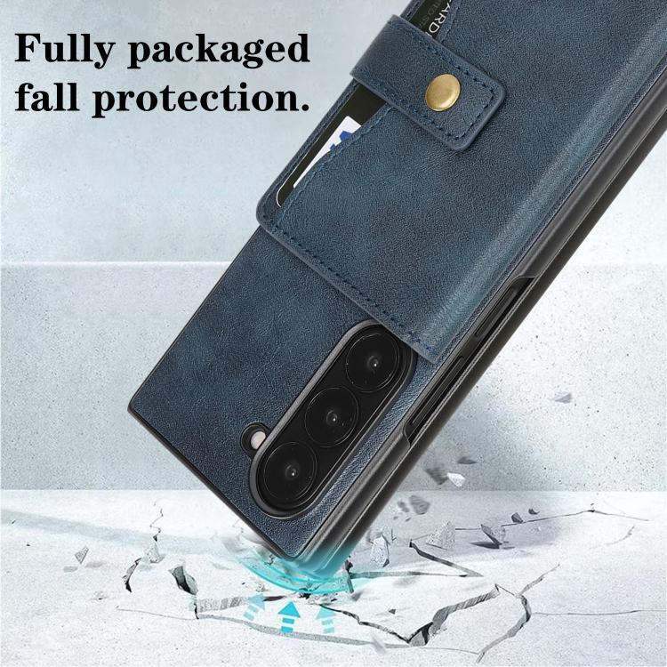 For Samsung Galaxy Z Fold7 Kalebol Magnetic Button Card Bag MagSafe Ring Leather Phone Case(Blue) - Galaxy Z Fold7 5G Cases by Kalebol | Online Shopping UK | buy2fix