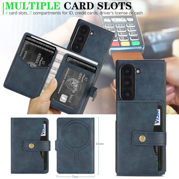 For Samsung Galaxy Z Fold7 Kalebol Magnetic Button Card Bag MagSafe Ring Leather Phone Case(Blue) - Galaxy Z Fold7 5G Cases by Kalebol | Online Shopping UK | buy2fix