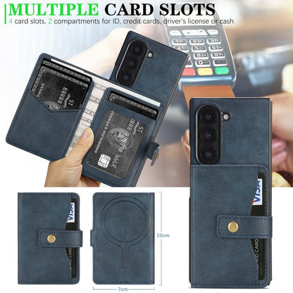 For Samsung Galaxy Z Fold7 Kalebol Magnetic Button Card Bag MagSafe Ring Leather Phone Case(Blue) - Galaxy Z Fold7 5G Cases by Kalebol | Online Shopping UK | buy2fix