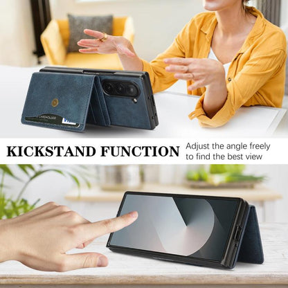 For Samsung Galaxy Z Fold7 Kalebol Magnetic Button Card Bag MagSafe Ring Leather Phone Case(Blue) - Galaxy Z Fold7 5G Cases by Kalebol | Online Shopping UK | buy2fix