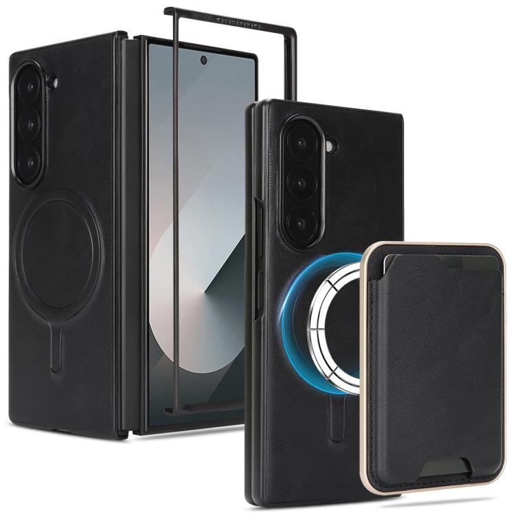 For Samsung Galaxy Z Fold7 Kalebol Slim MagSafe Ring Magnetic Card Bag Leather Phone Case(Black) - Galaxy Z Fold7 5G Cases by Kalebol | Online Shopping UK | buy2fix