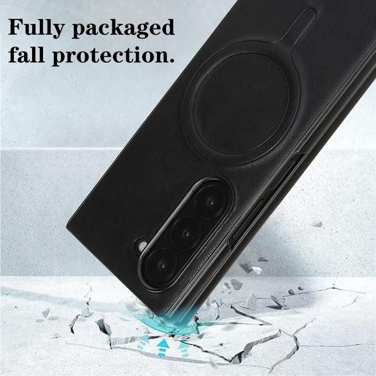 For Samsung Galaxy Z Fold7 Kalebol Slim MagSafe Ring Magnetic Card Bag Leather Phone Case(Black) - Galaxy Z Fold7 5G Cases by Kalebol | Online Shopping UK | buy2fix