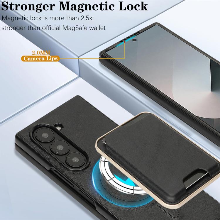 For Samsung Galaxy Z Fold7 Kalebol Slim MagSafe Ring Magnetic Card Bag Leather Phone Case(Black) - Galaxy Z Fold7 5G Cases by Kalebol | Online Shopping UK | buy2fix