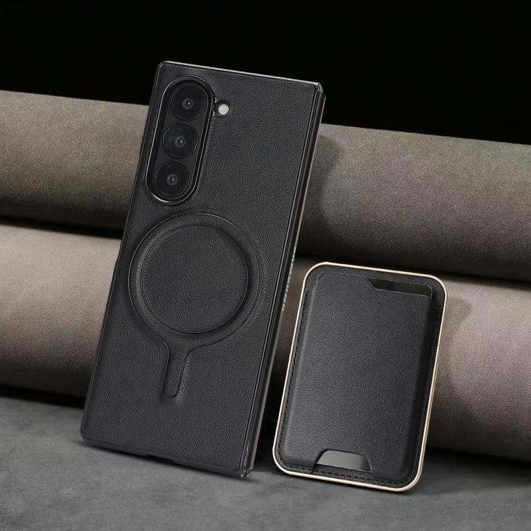 For Samsung Galaxy Z Fold7 Kalebol Slim MagSafe Ring Magnetic Card Bag Leather Phone Case(Black) - Galaxy Z Fold7 5G Cases by Kalebol | Online Shopping UK | buy2fix