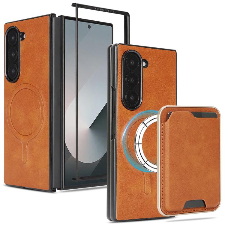 For Samsung Galaxy Z Fold7 Kalebol Slim MagSafe Ring Magnetic Card Bag Leather Phone Case(Brown) - Galaxy Z Fold7 5G Cases by Kalebol | Online Shopping UK | buy2fix