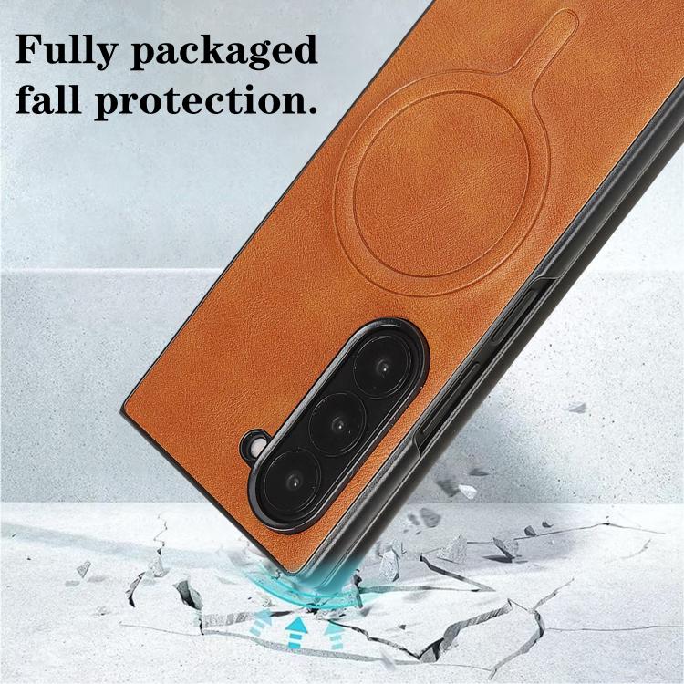 For Samsung Galaxy Z Fold7 Kalebol Slim MagSafe Ring Magnetic Card Bag Leather Phone Case(Brown) - Galaxy Z Fold7 5G Cases by Kalebol | Online Shopping UK | buy2fix