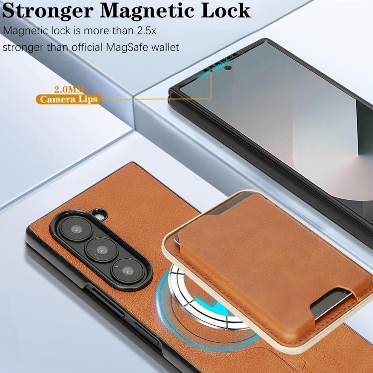 For Samsung Galaxy Z Fold7 Kalebol Slim MagSafe Ring Magnetic Card Bag Leather Phone Case(Brown) - Galaxy Z Fold7 5G Cases by Kalebol | Online Shopping UK | buy2fix