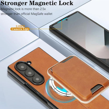 For Samsung Galaxy Z Fold7 Kalebol Slim MagSafe Ring Magnetic Card Bag Leather Phone Case(Brown) - Galaxy Z Fold7 5G Cases by Kalebol | Online Shopping UK | buy2fix