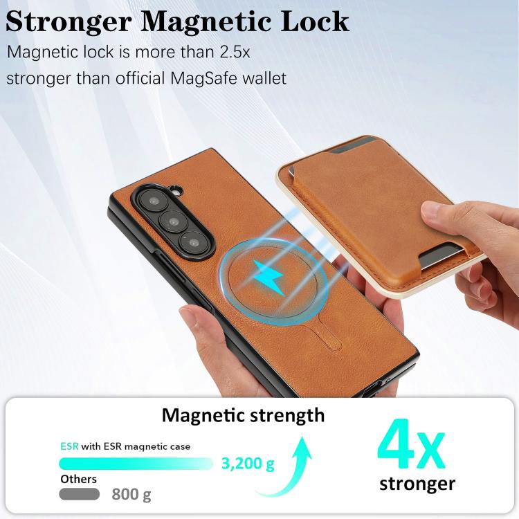 For Samsung Galaxy Z Fold7 Kalebol Slim MagSafe Ring Magnetic Card Bag Leather Phone Case(Brown) - Galaxy Z Fold7 5G Cases by Kalebol | Online Shopping UK | buy2fix