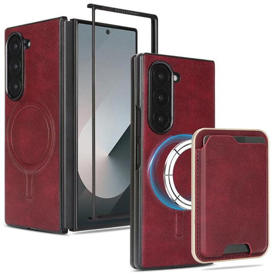 For Samsung Galaxy Z Fold7 Kalebol Slim MagSafe Ring Magnetic Card Bag Leather Phone Case(Red) - Galaxy Z Fold7 5G Cases by Kalebol | Online Shopping UK | buy2fix