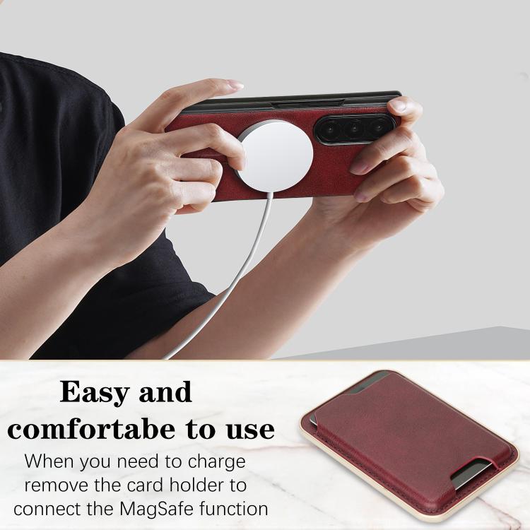 For Samsung Galaxy Z Fold7 Kalebol Slim MagSafe Ring Magnetic Card Bag Leather Phone Case(Red) - Galaxy Z Fold7 5G Cases by Kalebol | Online Shopping UK | buy2fix