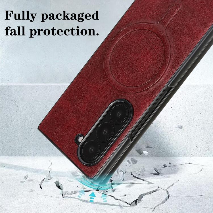 For Samsung Galaxy Z Fold7 Kalebol Slim MagSafe Ring Magnetic Card Bag Leather Phone Case(Red) - Galaxy Z Fold7 5G Cases by Kalebol | Online Shopping UK | buy2fix