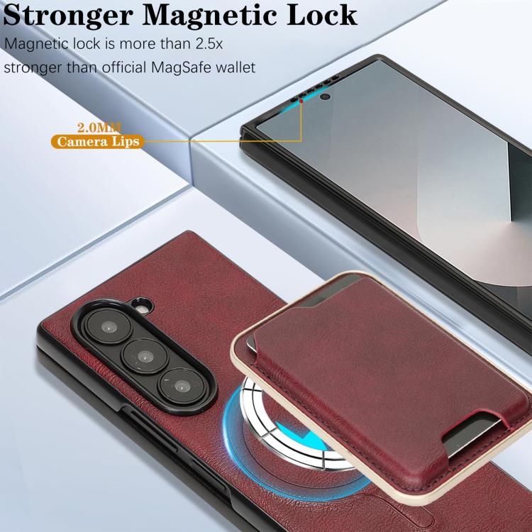 For Samsung Galaxy Z Fold7 Kalebol Slim MagSafe Ring Magnetic Card Bag Leather Phone Case(Red) - Galaxy Z Fold7 5G Cases by Kalebol | Online Shopping UK | buy2fix
