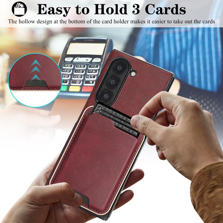 For Samsung Galaxy Z Fold7 Kalebol Slim MagSafe Ring Magnetic Card Bag Leather Phone Case(Red) - Galaxy Z Fold7 5G Cases by Kalebol | Online Shopping UK | buy2fix