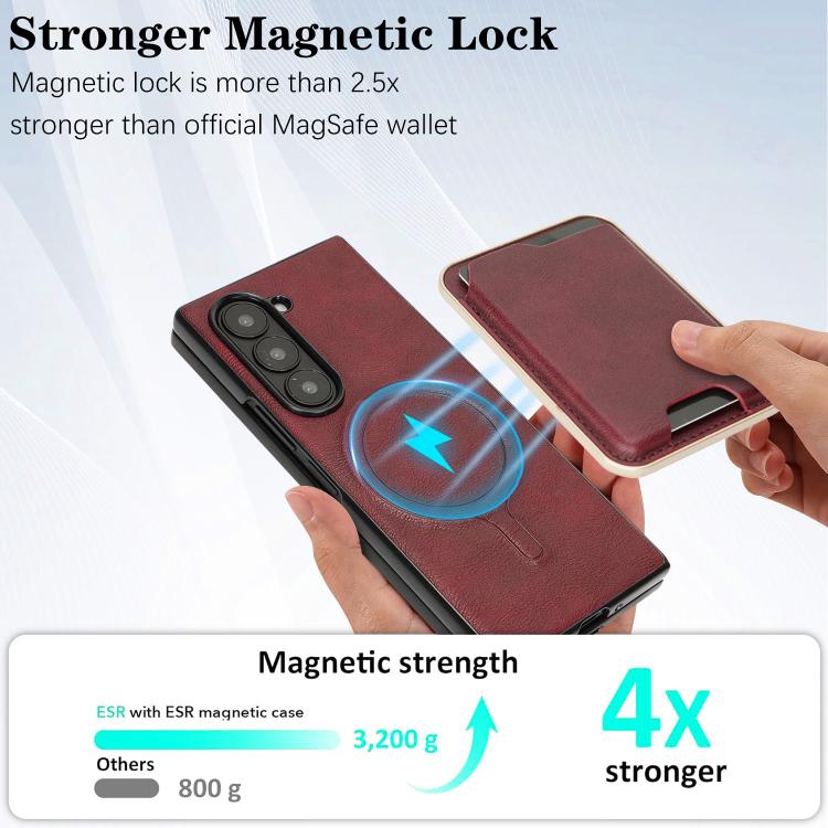 For Samsung Galaxy Z Fold7 Kalebol Slim MagSafe Ring Magnetic Card Bag Leather Phone Case(Red) - Galaxy Z Fold7 5G Cases by Kalebol | Online Shopping UK | buy2fix