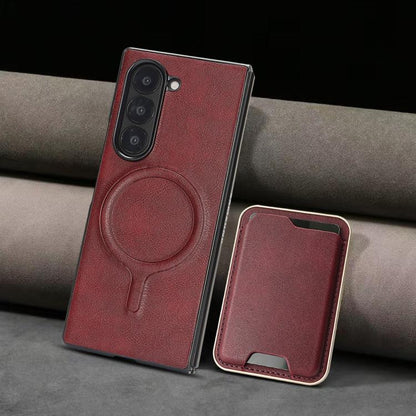 For Samsung Galaxy Z Fold7 Kalebol Slim MagSafe Ring Magnetic Card Bag Leather Phone Case(Red) - Galaxy Z Fold7 5G Cases by Kalebol | Online Shopping UK | buy2fix