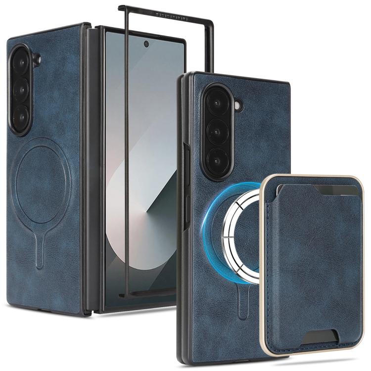 For Samsung Galaxy Z Fold7 Kalebol Slim MagSafe Ring Magnetic Card Bag Leather Phone Case(Blue) - Galaxy Z Fold7 5G Cases by Kalebol | Online Shopping UK | buy2fix