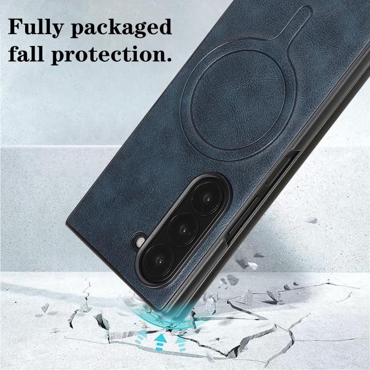 For Samsung Galaxy Z Fold7 Kalebol Slim MagSafe Ring Magnetic Card Bag Leather Phone Case(Blue) - Galaxy Z Fold7 5G Cases by Kalebol | Online Shopping UK | buy2fix