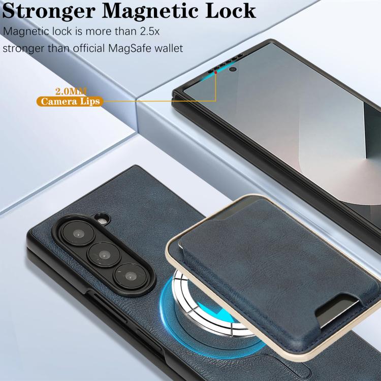 For Samsung Galaxy Z Fold7 Kalebol Slim MagSafe Ring Magnetic Card Bag Leather Phone Case(Blue) - Galaxy Z Fold7 5G Cases by Kalebol | Online Shopping UK | buy2fix