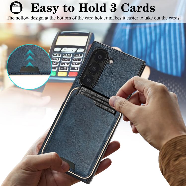For Samsung Galaxy Z Fold7 Kalebol Slim MagSafe Ring Magnetic Card Bag Leather Phone Case(Blue) - Galaxy Z Fold7 5G Cases by Kalebol | Online Shopping UK | buy2fix