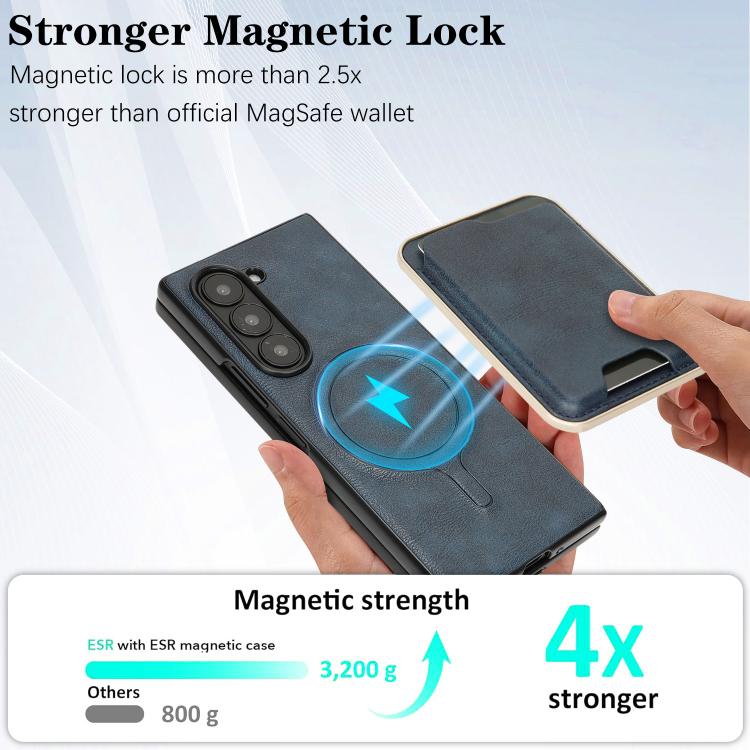 For Samsung Galaxy Z Fold7 Kalebol Slim MagSafe Ring Magnetic Card Bag Leather Phone Case(Blue) - Galaxy Z Fold7 5G Cases by Kalebol | Online Shopping UK | buy2fix